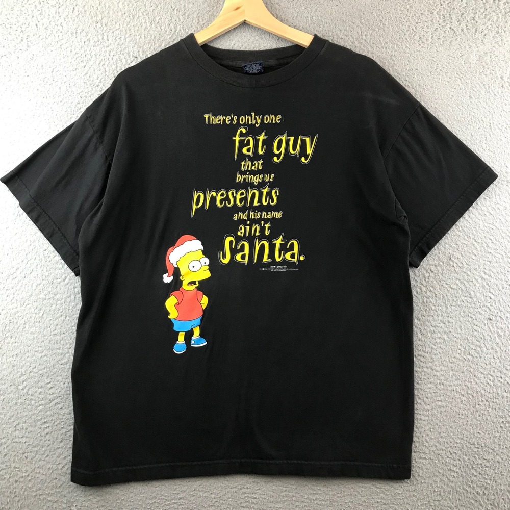 Vintage The Simpsons Bart Ain't Santa Black T-Shirt 1998 Matt Groening L